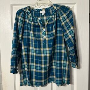 J. Jill Plaid Boxy Blouse with Mandarin Collar